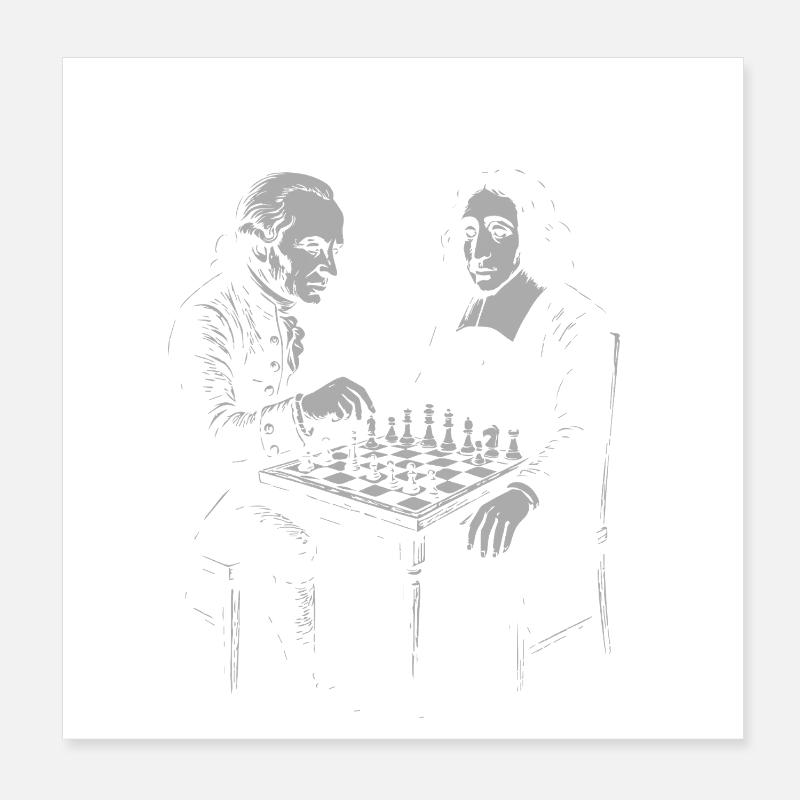 Kant vs Spinoza Playing Chess Design Poster 8" x 8" (20x20 cm)