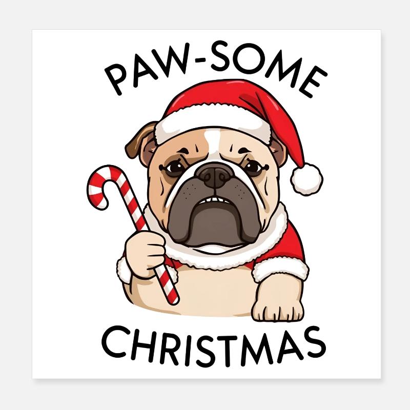 Paw-some Christmas – Grumpy Bulldog Poster 8" x 8" (20x20 cm)