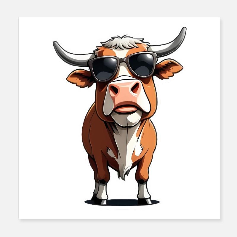 Vache décontractée avec des lunettes de soleil Poster 20 x 20 cm