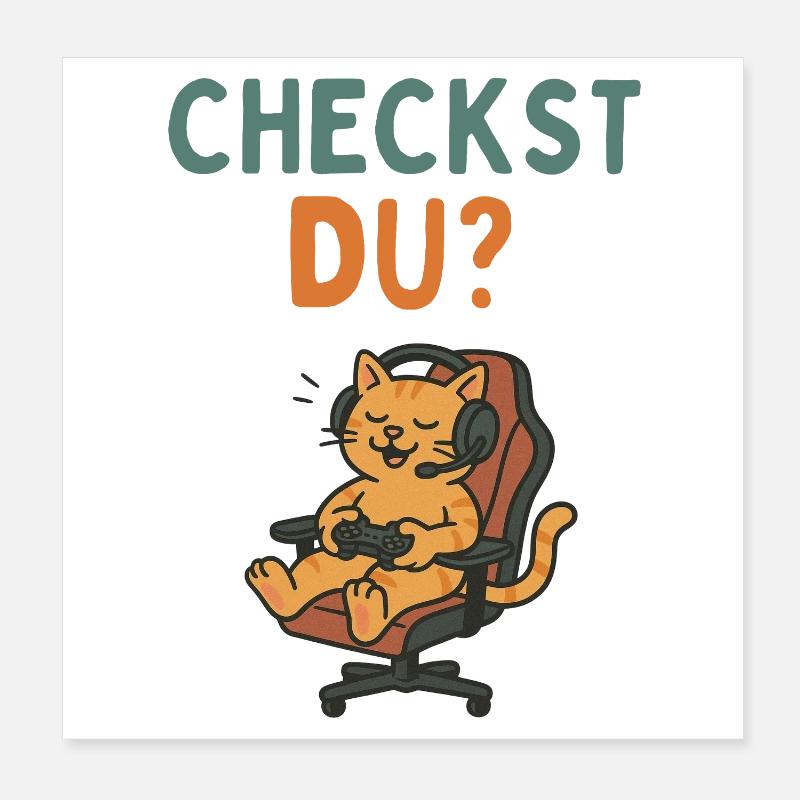 chat de jeu dans la chaise de direction design rétro vintage Poster 20 x 20 cm