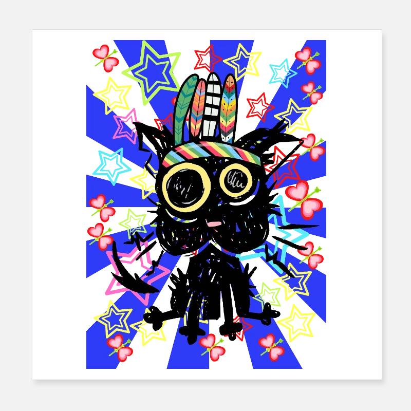 Cat Retro Kids Hippie Poster 8" x 8" (20x20 cm)