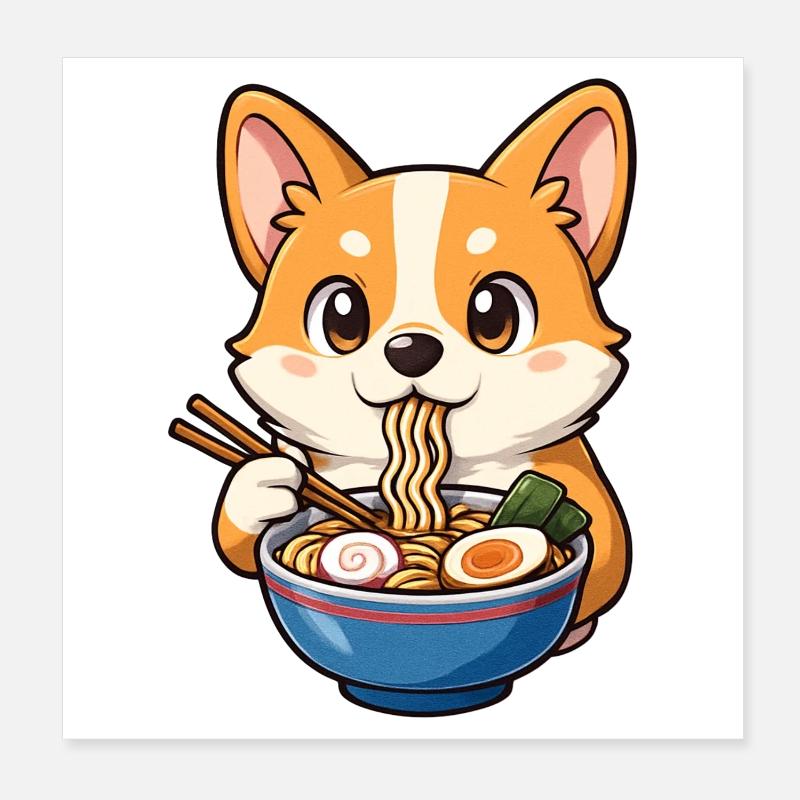 Corgi Isst Ramen-Nudeln Poster 20x20 cm