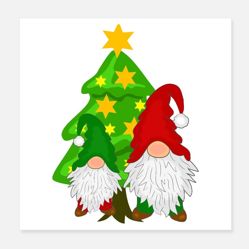 Gnome devant le sapin de Noël Poster 20 x 20 cm