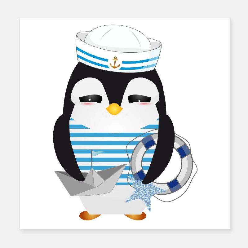Pingouin mignon comme un marin dans un look marine Poster 20 x 20 cm