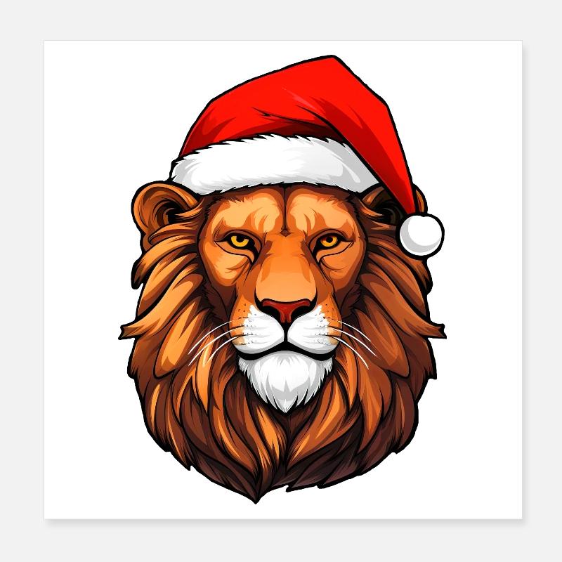 Löwe Weihnachtsmann Poster 20x20 cm