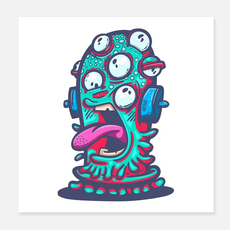 Psychedelisches Monster mit Kopfhörern Poster 20x20 cm
