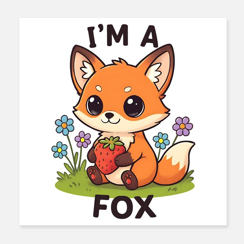 Cuddly Strawberry Fox Poster 8" x 8" (20x20 cm)