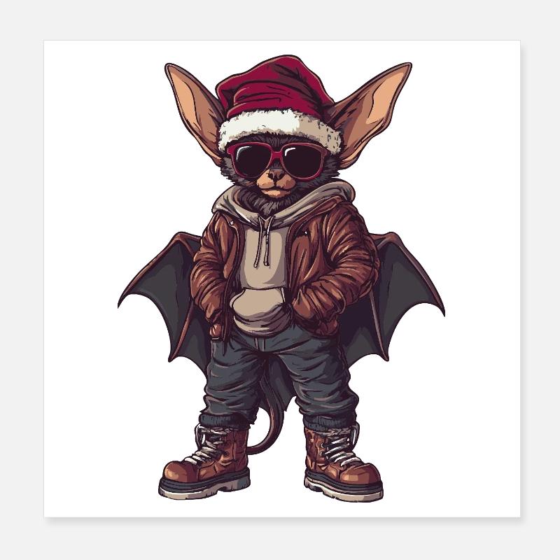 Chauve-souris Noël Hiver Poster 20 x 20 cm