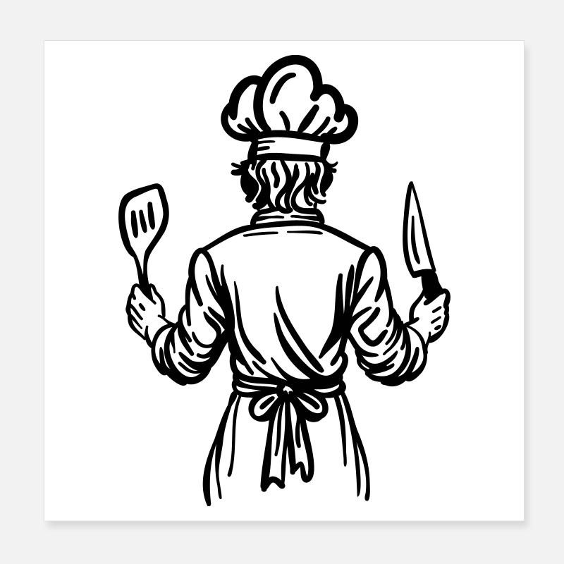 Father’s Kitchen Soul – Chef Line Art Design Poster 20 x 20 cm