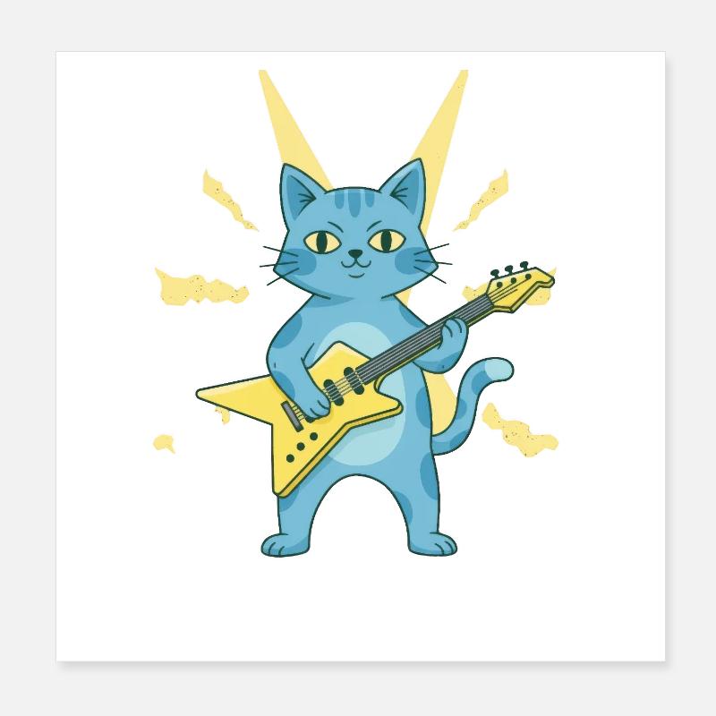 Guitariste Blue Cat Poster 20 x 20 cm