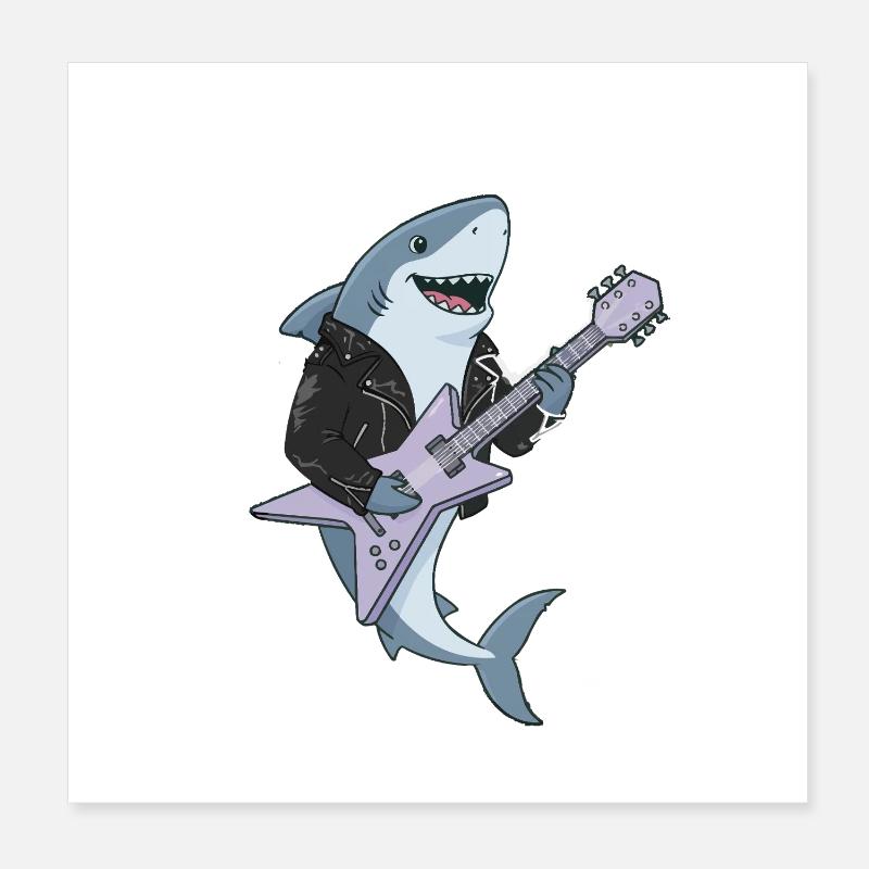 Shark Rocker mit E-Gitarre Poster 20x20 cm