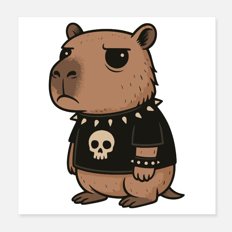 Goth Capybara Drôles Emo Punk Rongeurs Poster 20 x 20 cm