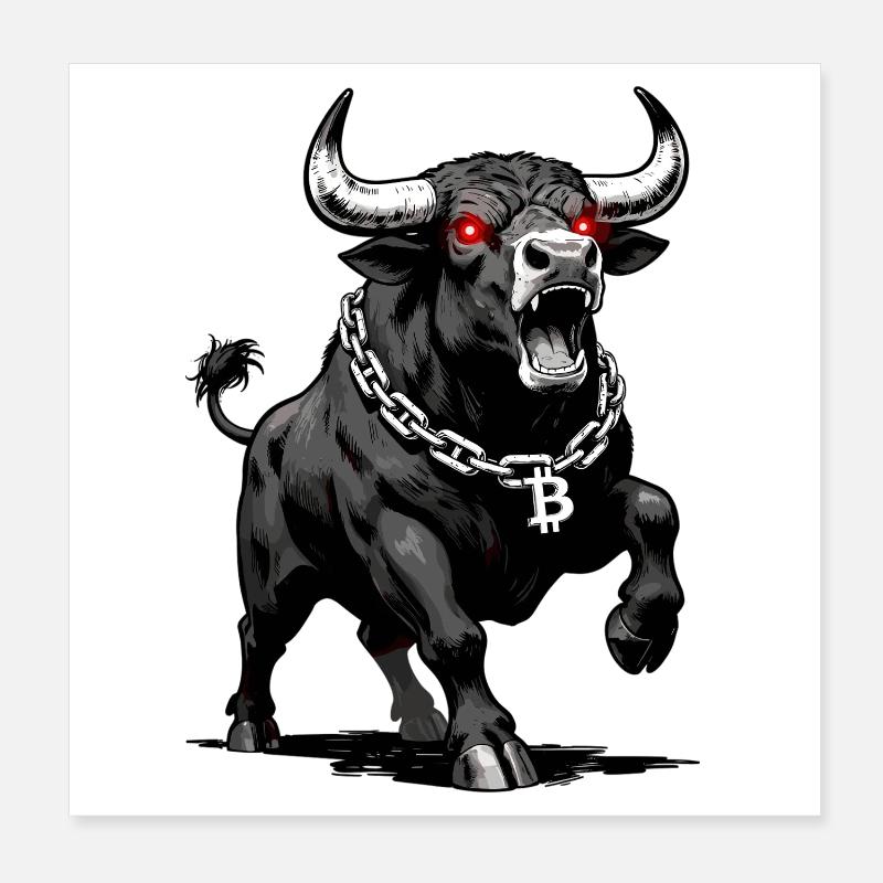 Bitcoin Bulle rote Laseraugen Krypto Bullrun Poster 20x20 cm