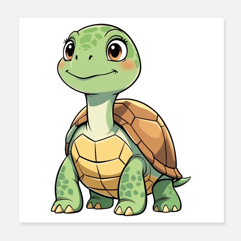 Green Turtle Cartoon Pattern Poster 8" x 8" (20x20 cm)