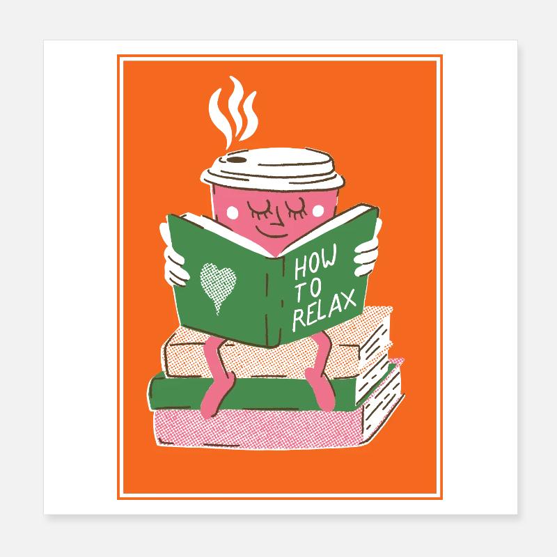 Heure de lecture au café - Lecture détendue Poster 20 x 20 cm