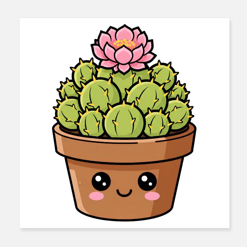 Pot de fleurs de cactus Kawaii Poster 20 x 20 cm