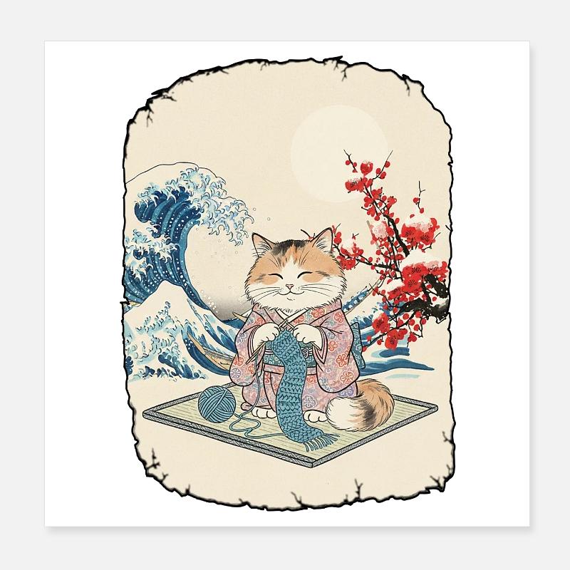 Cat Crochet Kawai Anime Poster 8" x 8" (20x20 cm)