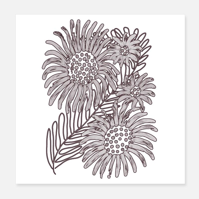 Schwarzweiße Gänseblümchenblüte Poster 20x20 cm