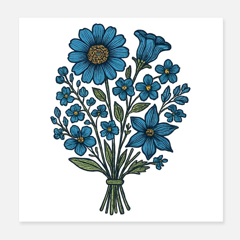 Bouquet de Fleurs Bleues Poster 20 x 20 cm