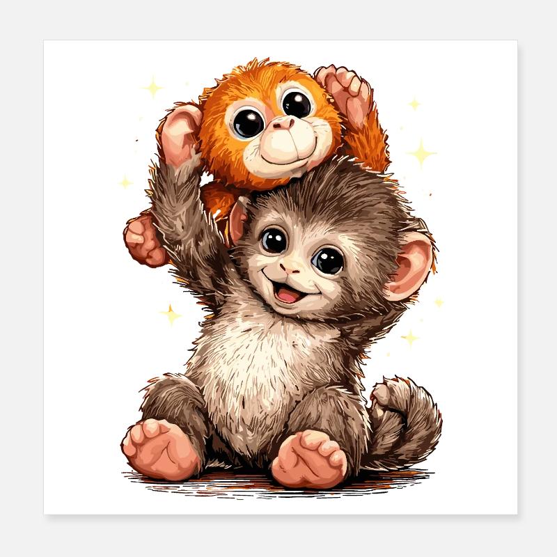 Mème japonais du Singe Mignon Poster 20 x 20 cm