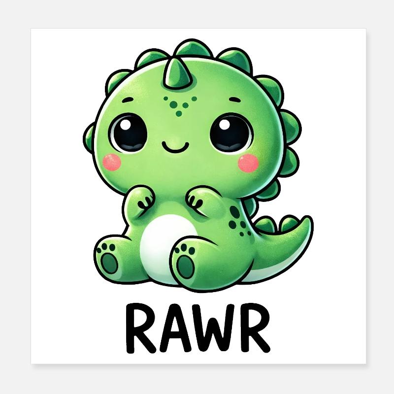 Cute Dino T-Rex Dinosaur Cartoon Chibi Roar Poster 8" x 8" (20x20 cm)