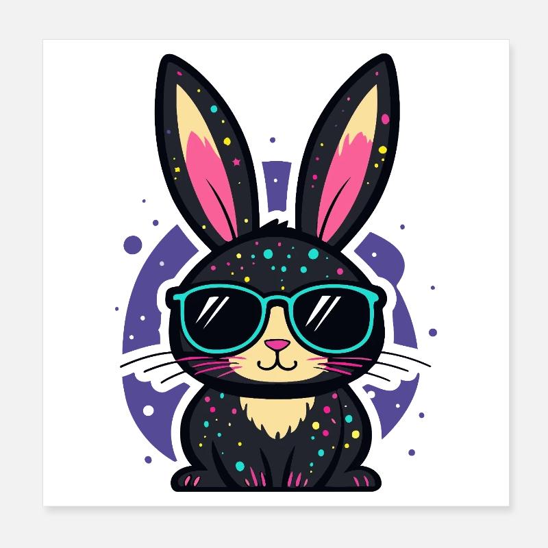 Lapin néon chic avec lunettes Poster 20 x 20 cm