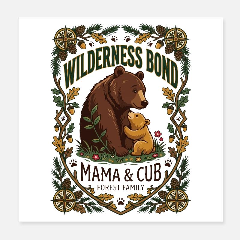 Lien en milieu sauvage : Maman Ours et Petit Poster 20 x 20 cm