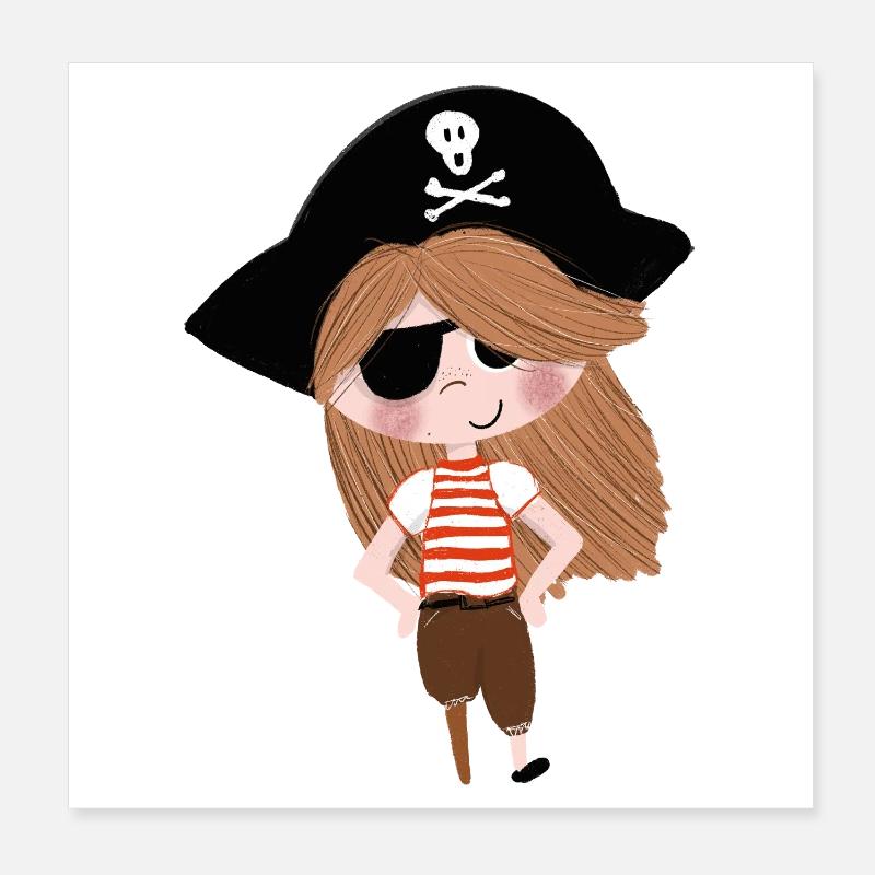 Pirate Girl Cartoon Eye Patch Poster 8" x 8" (20x20 cm)