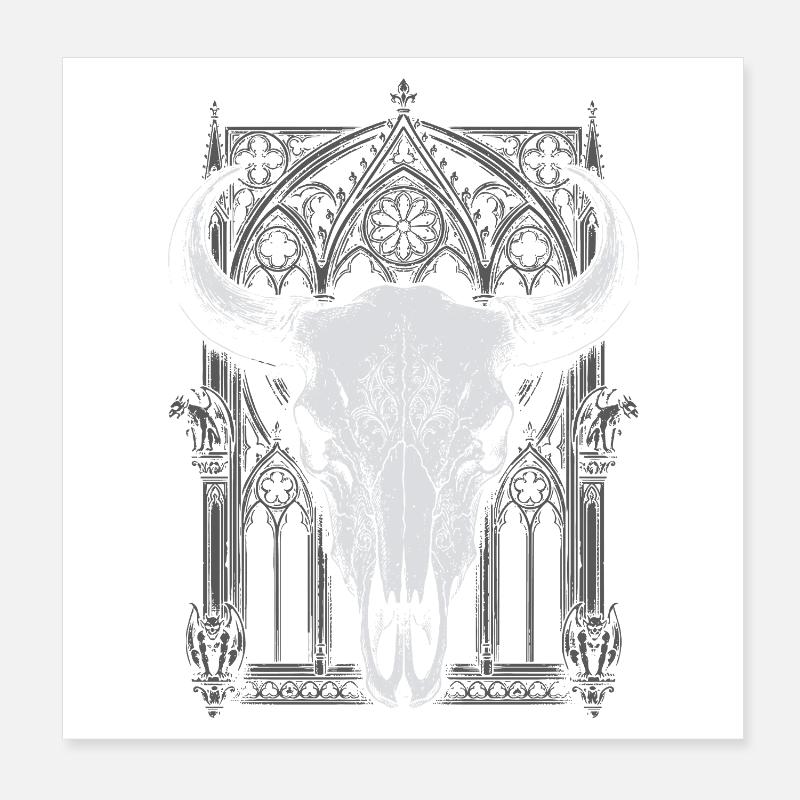 Cimier du crâne de taureau gothique Poster 20 x 20 cm