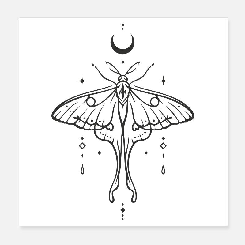 Luna Moth with Moon – Mystical Night Moth Poster 8" x 8" (20x20 cm)