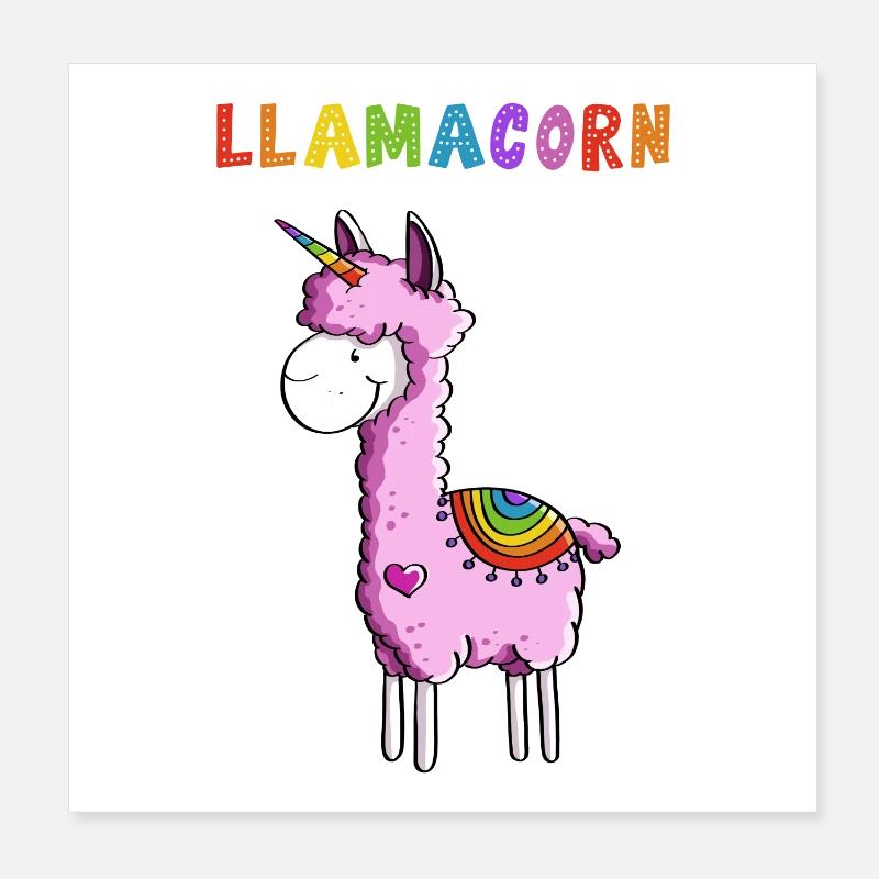 Llamacorn - Lama Einhorn - Comic - Fun Geschenk Poster 20x20 cm