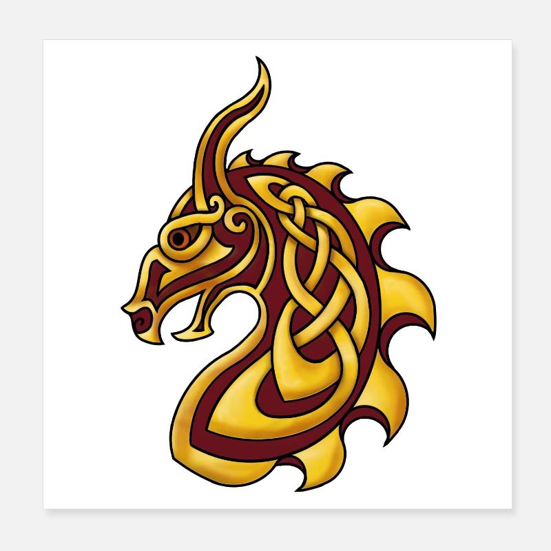 Celtic Dragon Red Gold Poster 20 x 20 cm