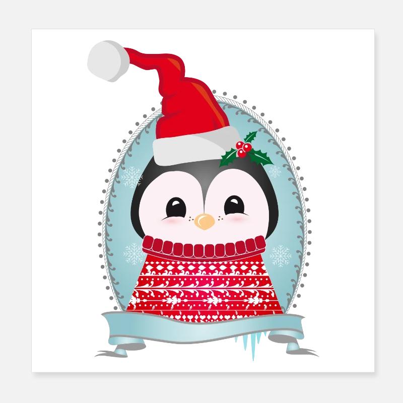 Pingouin de Noël avec pull à tricoter &bonnet Poster 20 x 20 cm