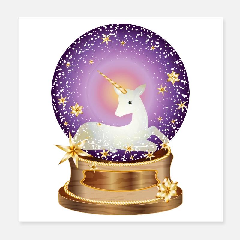 Boule à neige violette avec licorne imaginative Poster 20 x 20 cm