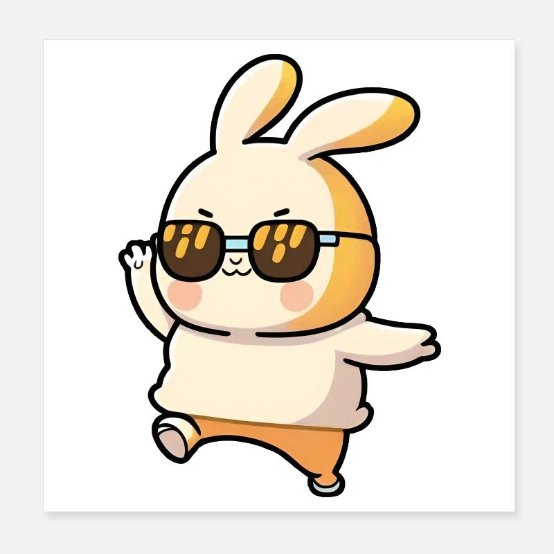 Easter Bunny - Lapin dansant avec des lunettes de soleil rétro Poster 20 x 20 cm
