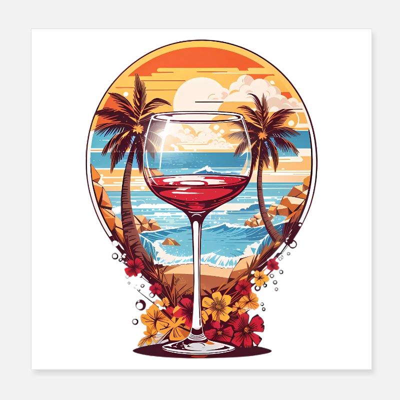 Strand Weinglas Poster 20x20 cm