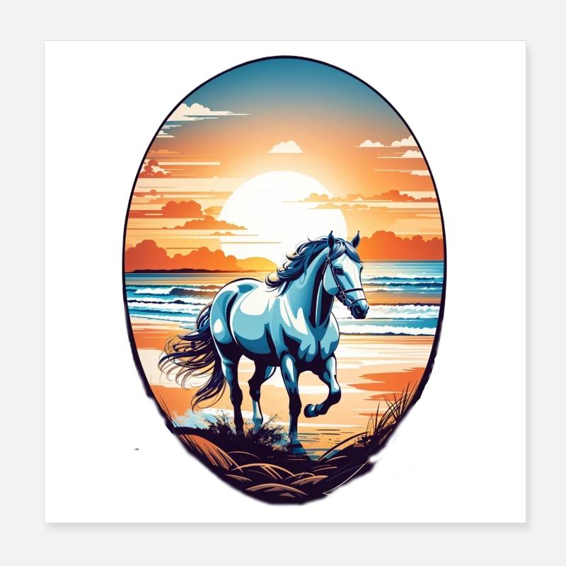 Cheval sur la plage Poster 20 x 20 cm