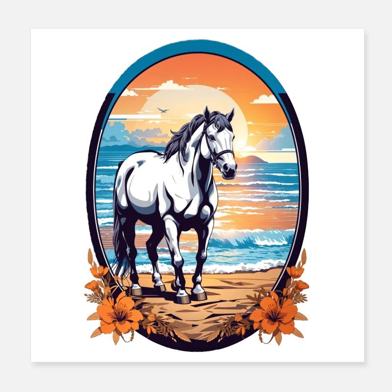 Cheval sur la plage Poster 20 x 20 cm