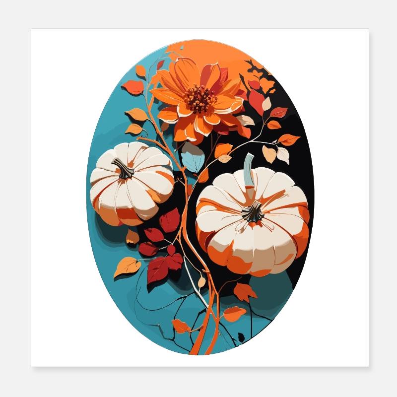 Citrouille avec fleurs Poster 20 x 20 cm