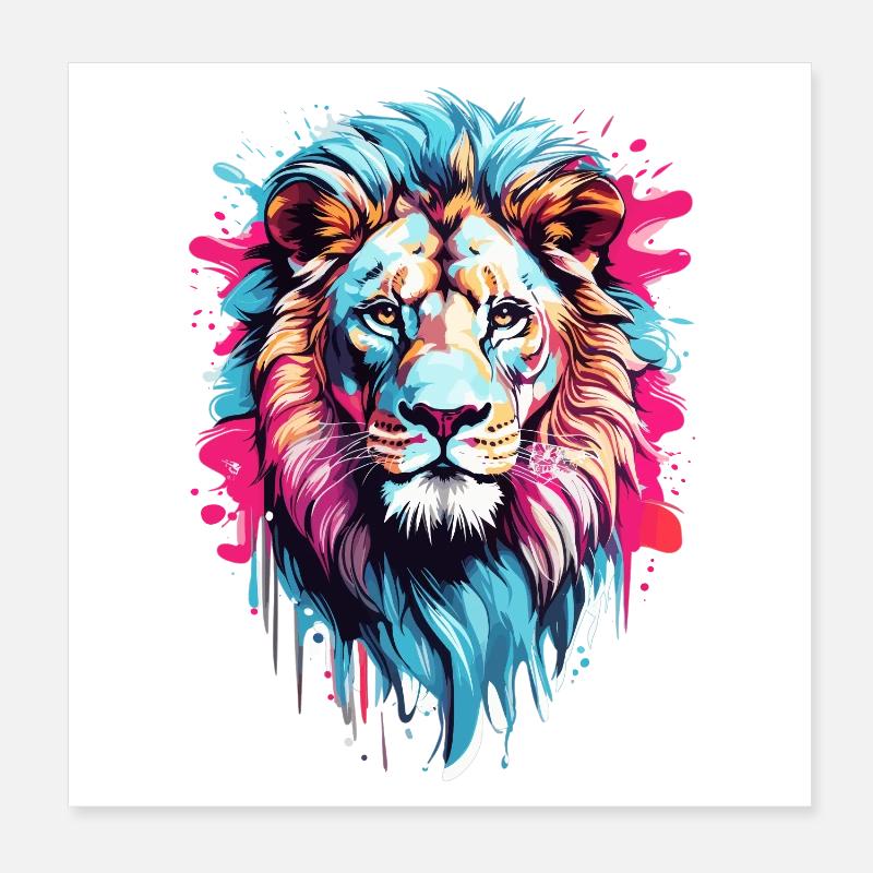 Tête de lion colorée Poster 20 x 20 cm