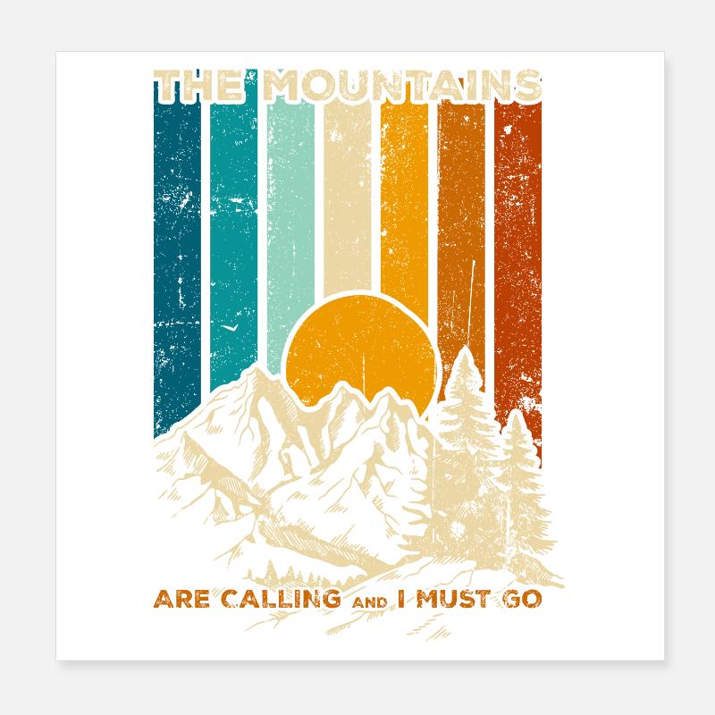 Mountains Calling Retro Sunset Poster 8" x 8" (20x20 cm)