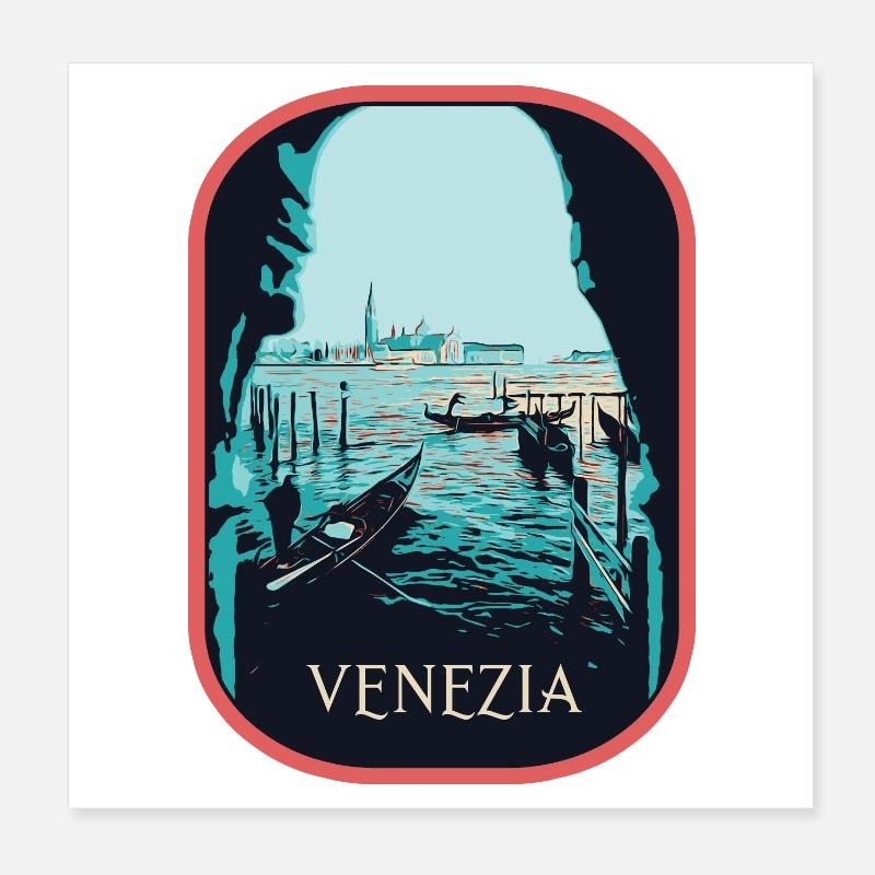 Illustration vue typique de Venise et Gondoles Poster 20 x 20 cm