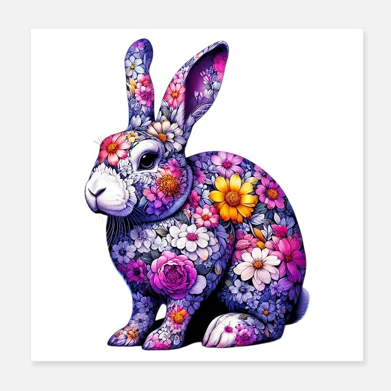 Lapin décoré de fleurs Poster 20 x 20 cm