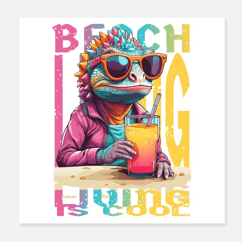 Caméléon sur la plage Poster 20 x 20 cm