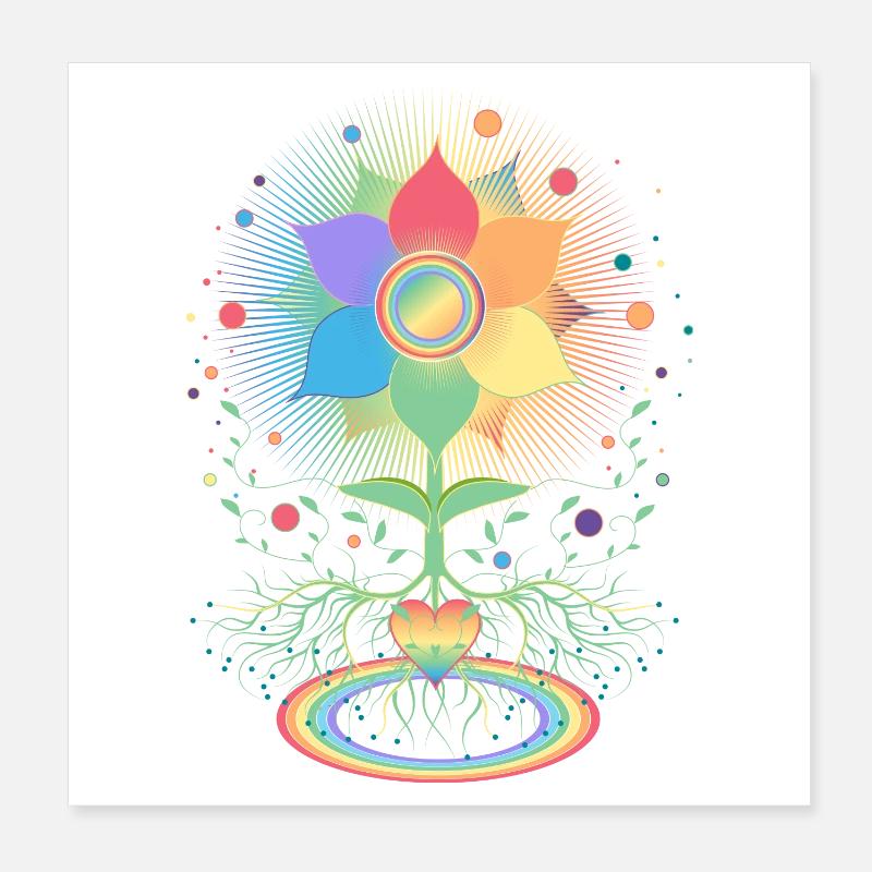 Flower with Root and Rainbow Symbol for Pride Poster 8" x 8" (20x20 cm)