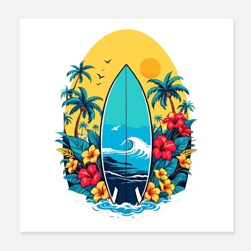 Stylisches Surfbrett Poster 20x20 cm