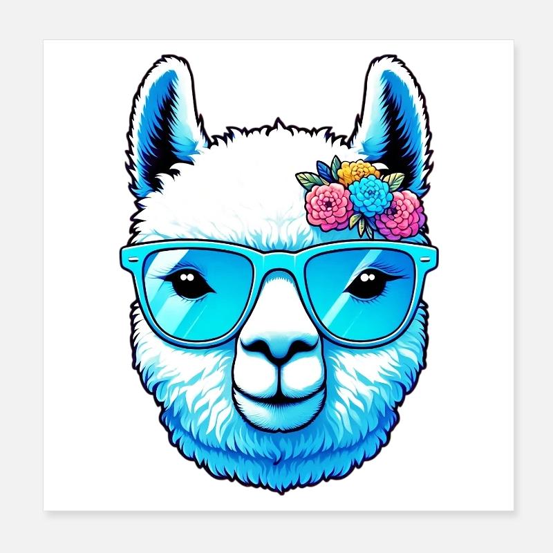 Alpaka mit Sonnenbrille Poster 20x20 cm