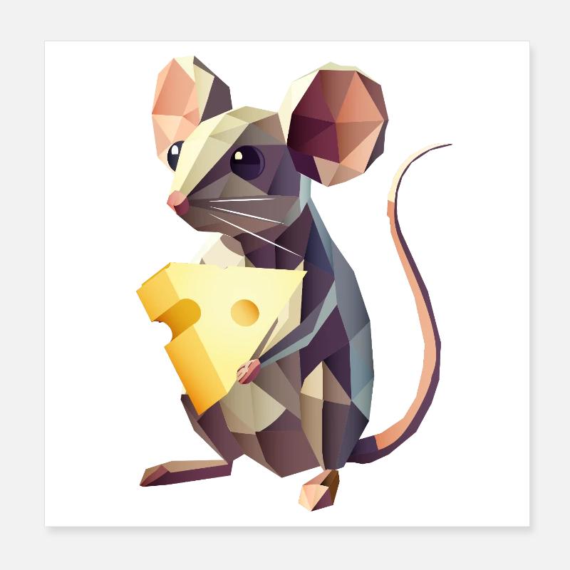 Polygon-Maus mit Käse – süßes Tiermotiv Poster 20x20 cm