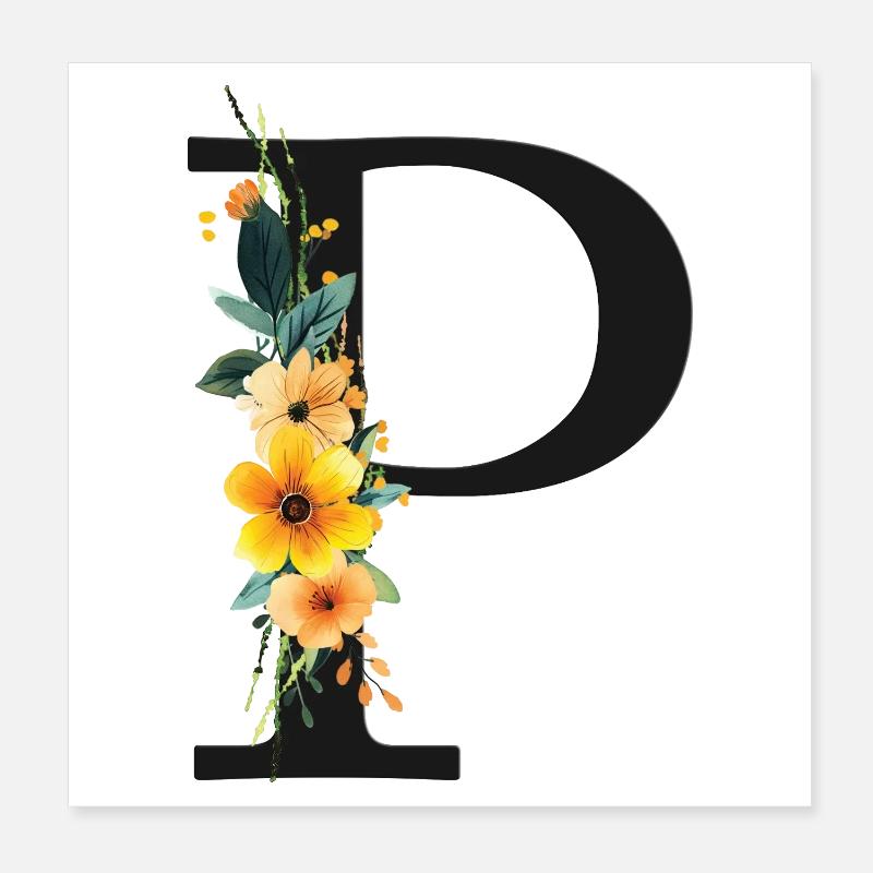 P Monogram, Floral, Customizable Poster 8" x 8" (20x20 cm)