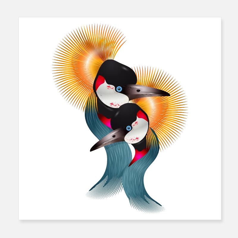 Two ornate crowned cranes in harmony Poster 8" x 8" (20x20 cm)